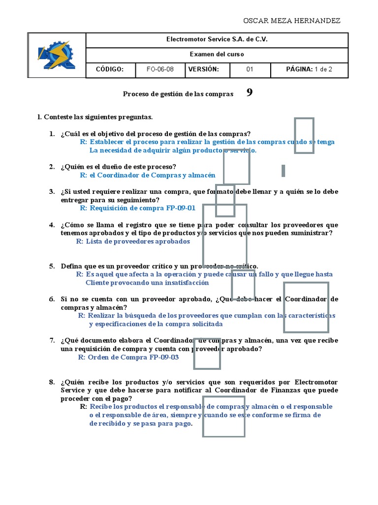 Respuestas del Examen de Compras | PDF | Finanzas y dinero