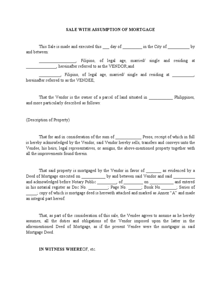 Sale with Mortgage Assumption Agreement | PDF