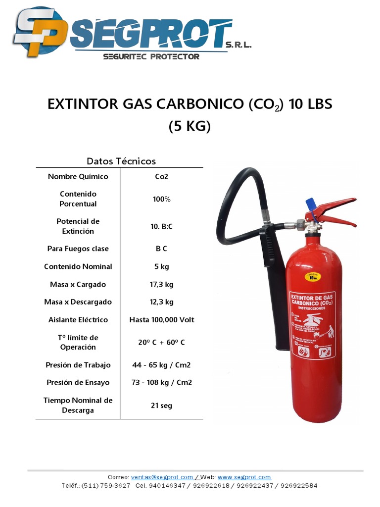 Extintor CO2 10 Lbs: Ficha Técnica | PDF
