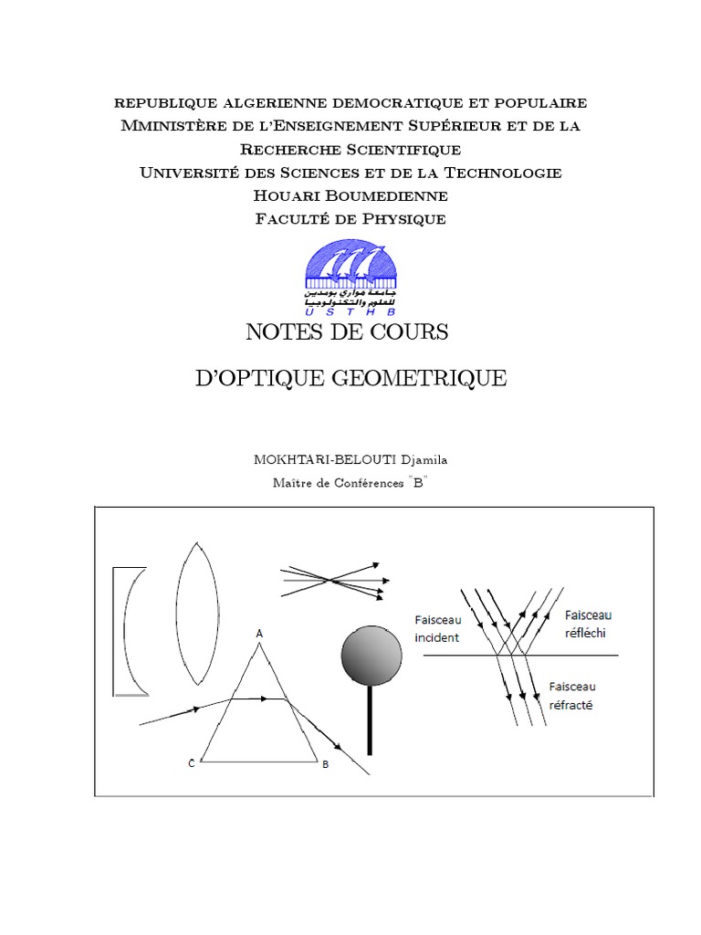 Laser Vers Une Surface Plane D un Demi Cylindre Physique Schéma Notes de Cours D'optique Geométrique | PDF | Réfraction | Indice de  réfraction