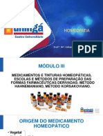 Disciplina de Homeopatia - 2018 - Módulo III - Parte A