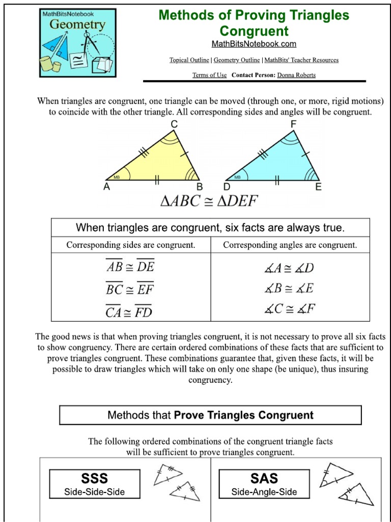 Methods of Proving Triangle Congruent MathBitsNotebook(Geo CCSS