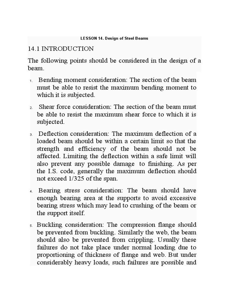 Steel Beam Design Principles and Considerations | PDF | Bending | Beam ...