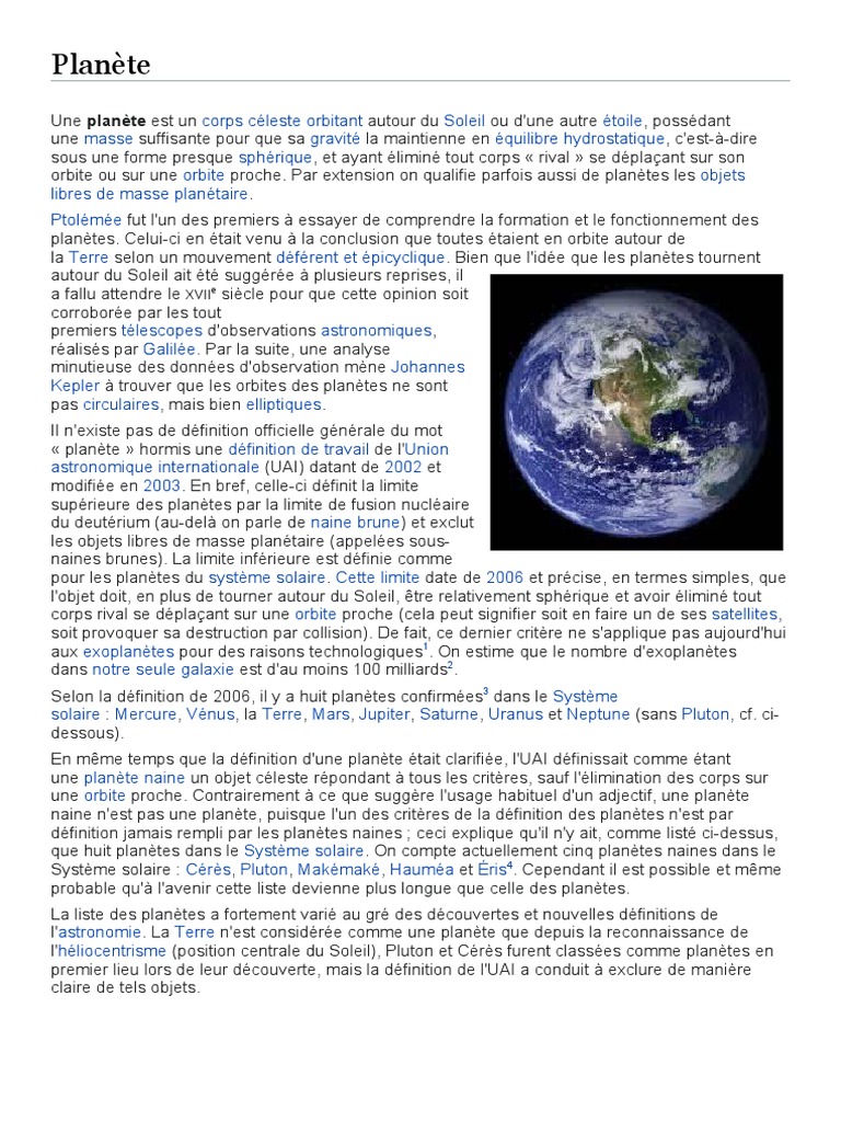 Définition et caractéristiques des planètes | PDF | Planètes | Orbite
