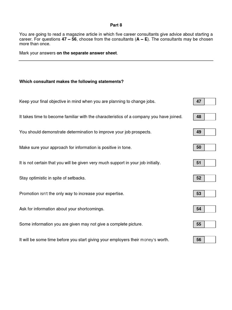 Part 8 Reading PDF Consultant Employment