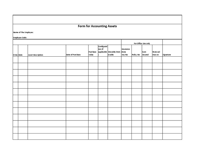 Form For Accounting Assets: Name of The Employee: Employee Code | PDF ...
