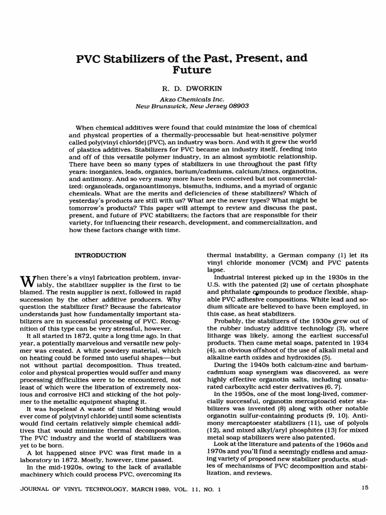 PVC Stabilizers: Types and Evolution | PDF | Polyvinyl Chloride | Lead