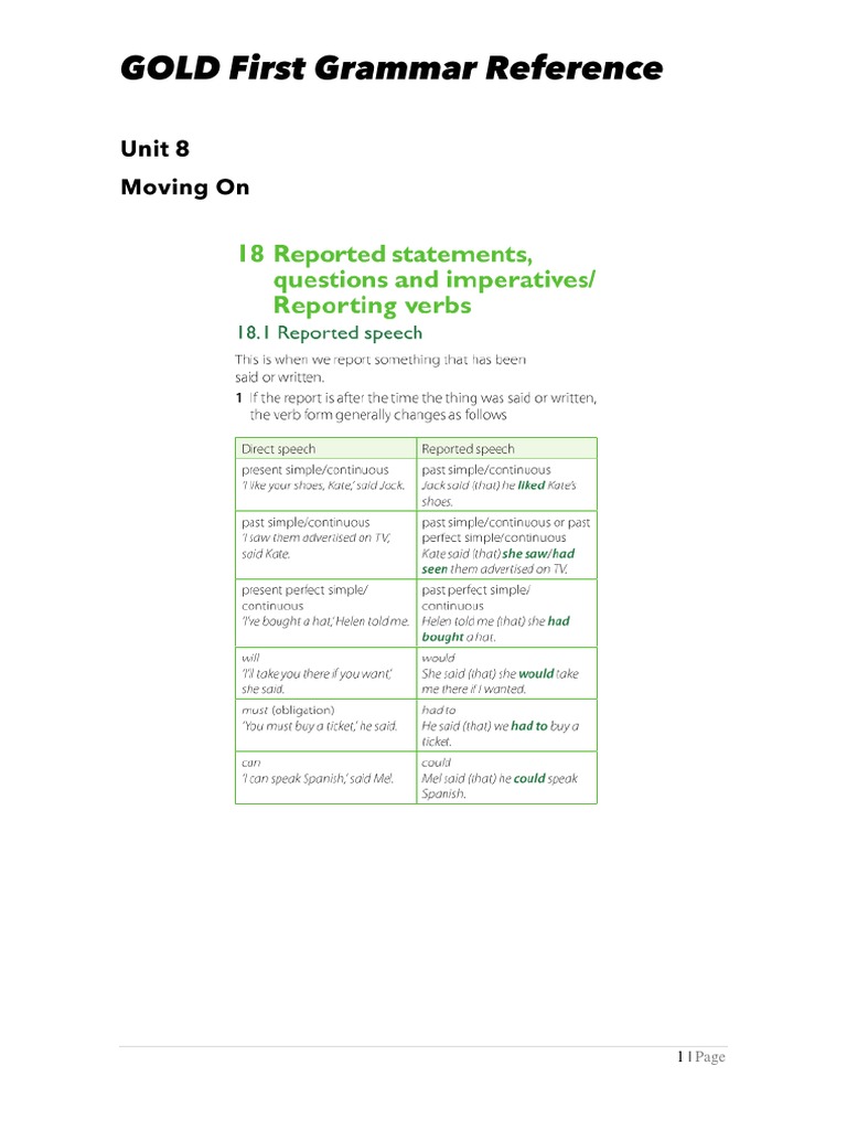 Grammar Reference Unit 8 Moving On | PDF