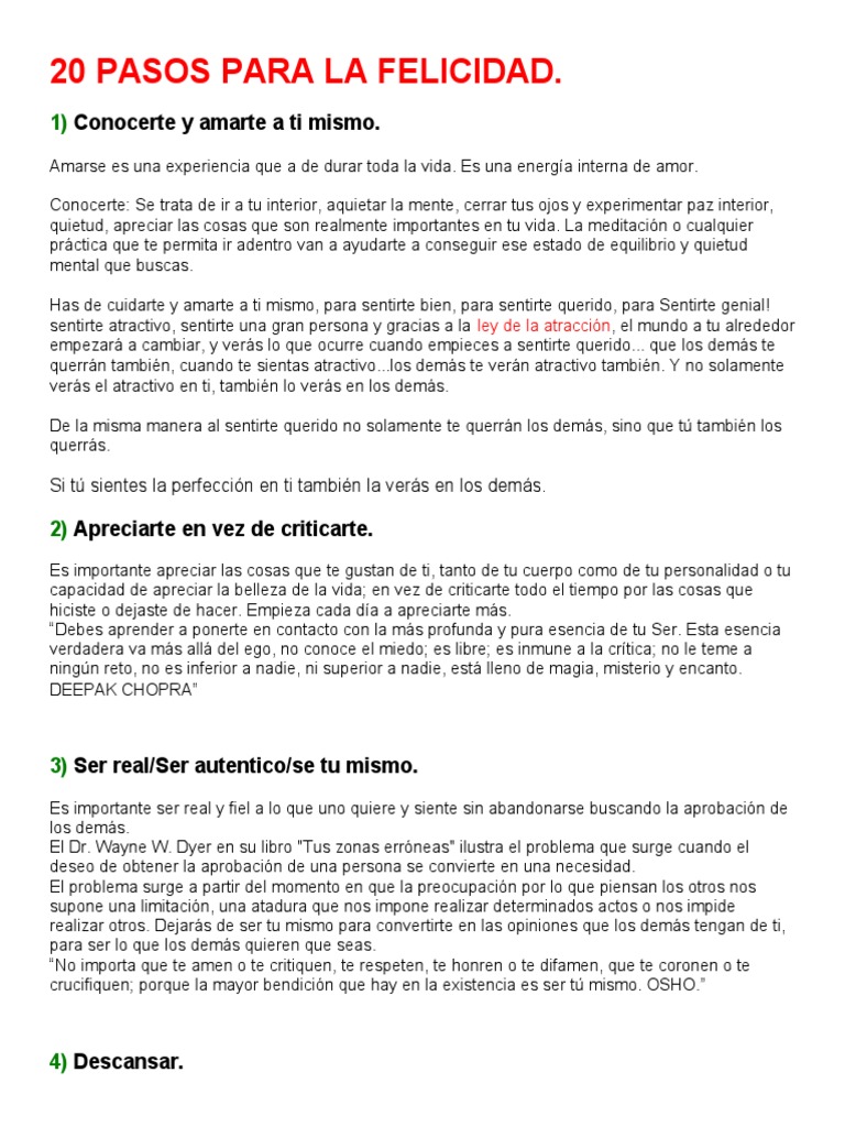 20 Pasos para Alcanzar la Felicidad | PDF | Dieta | Amor