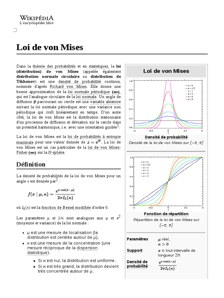 Loi de von Mises et ses caractéristiques | PDF | Loi normale | Loi de ...