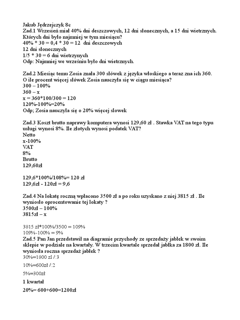 Matematyka Wokół Nas Klasa 8 Sprawdzian-Matematyka 3 | PDF