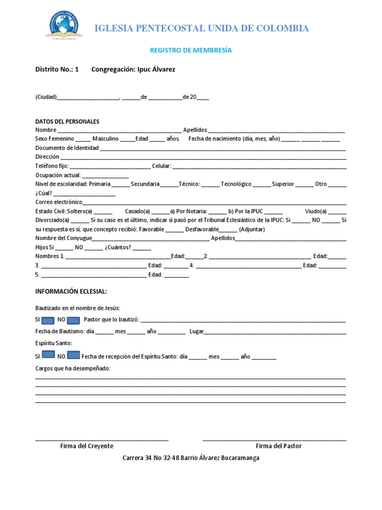 Registro de membresia ipuc alvarez pdf bautismo