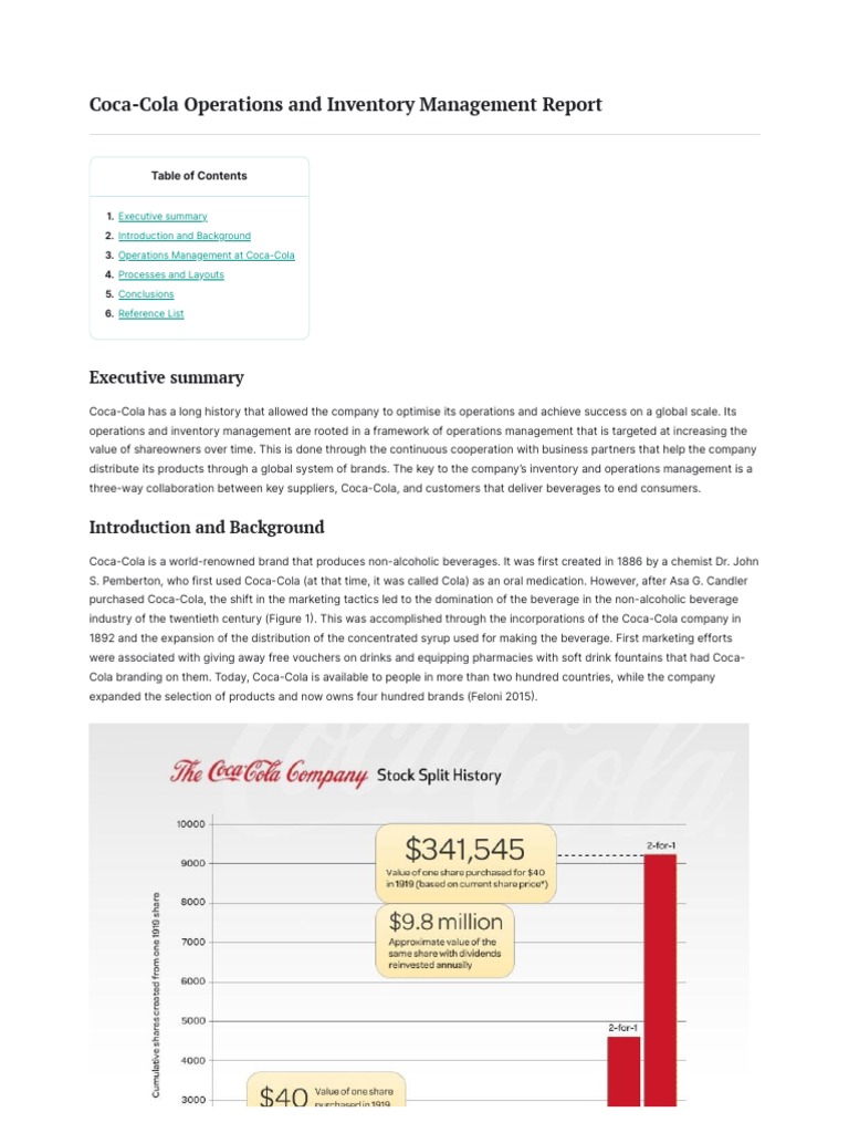 CocaCola Operations and Inventory Management 1192 Words Report