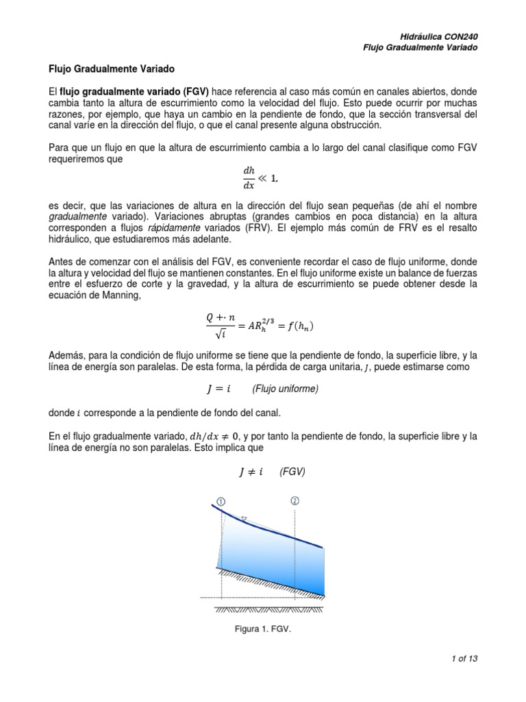 Ejemplos de Flujo Gradualmente Variado | PDF | Pendiente | Ecuaciones