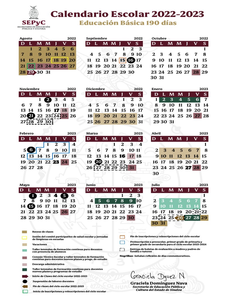 Calendario Escolar 22 23 SINALOA VERTICAL PDF