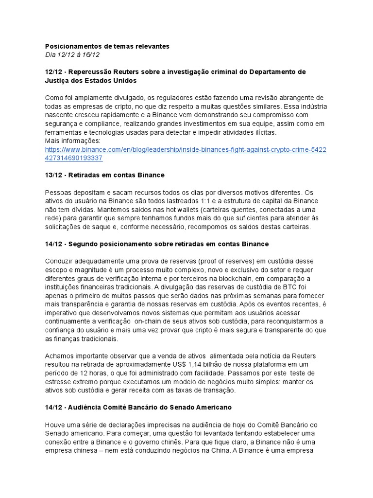 Transparência e Segurança na Binance | PDF | China | Política mundial