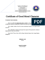 Certificate of Good Moral Character for Grade 4 Student