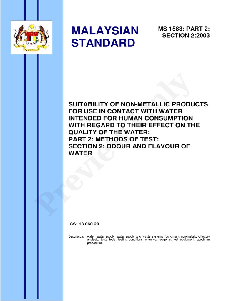 Preview Only: Malaysian Standard | PDF | Standardization | Water