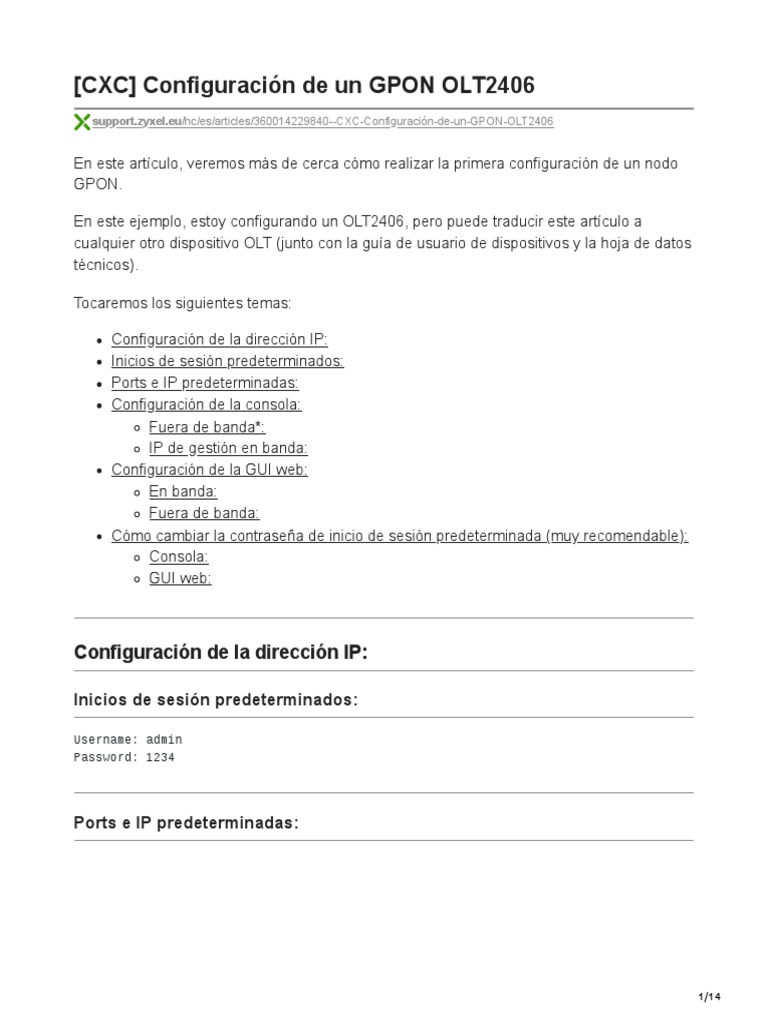 Support Zyxel eu CXC Configuraci n De Un GPON OLT2406 PDF 