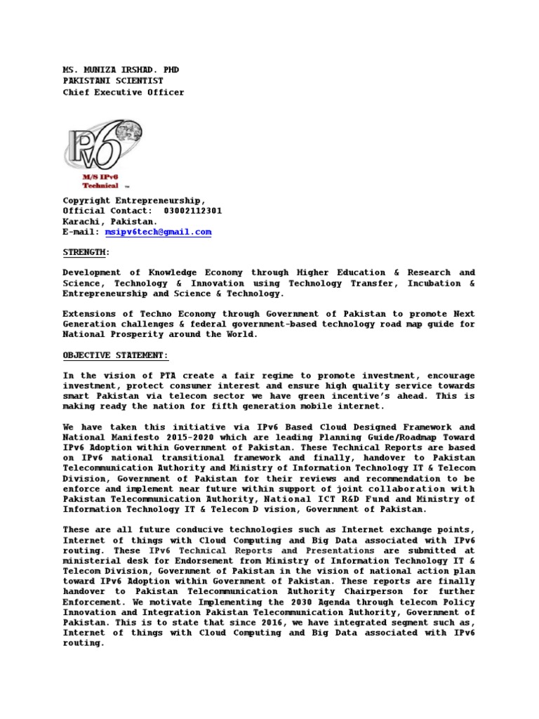 Ms. MUNIZA IRSHAD-PhD in Computing IPV6 NGNs FY2020-21 | PDF | Computer ...