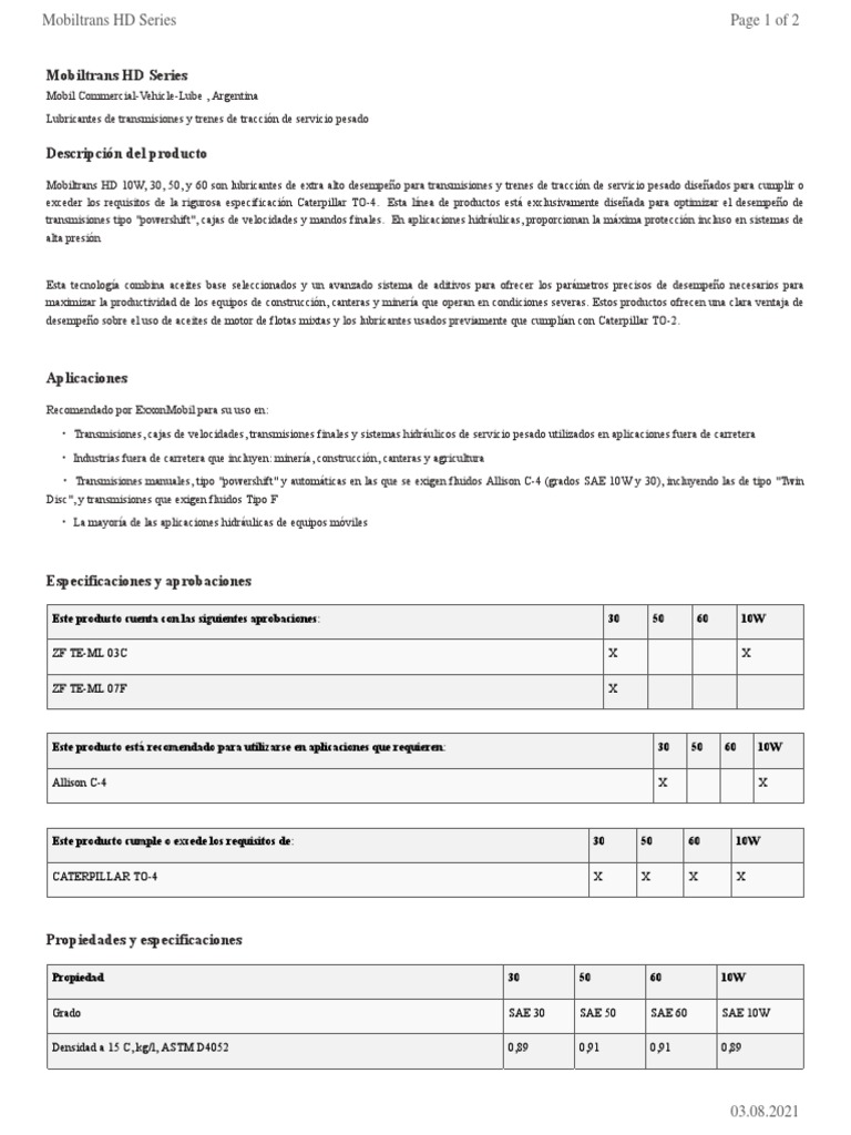 GL XX Mobiltrans HD Series | Descargar gratis PDF | Lubricante