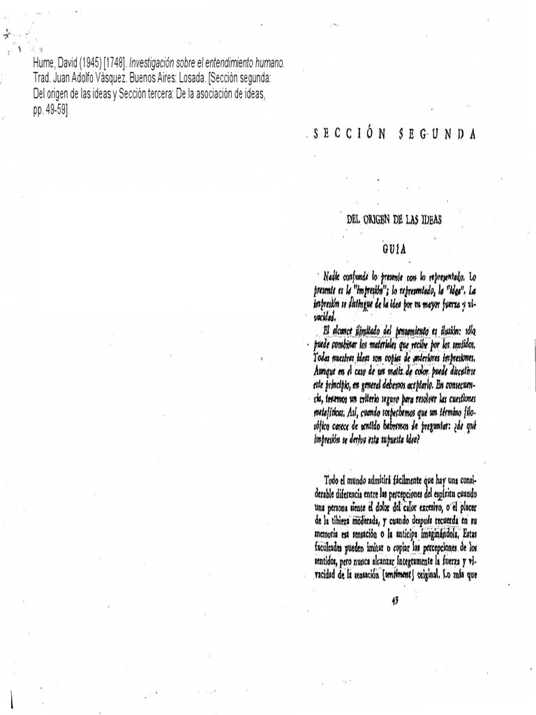 Hume, David Investigación Sobre El Entendimiento Humano (Secciones 2 y 3) PDF Ciencia