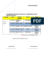 Calendário de Prova Do I Trimestre Iniciação, 1 A 4 Classe