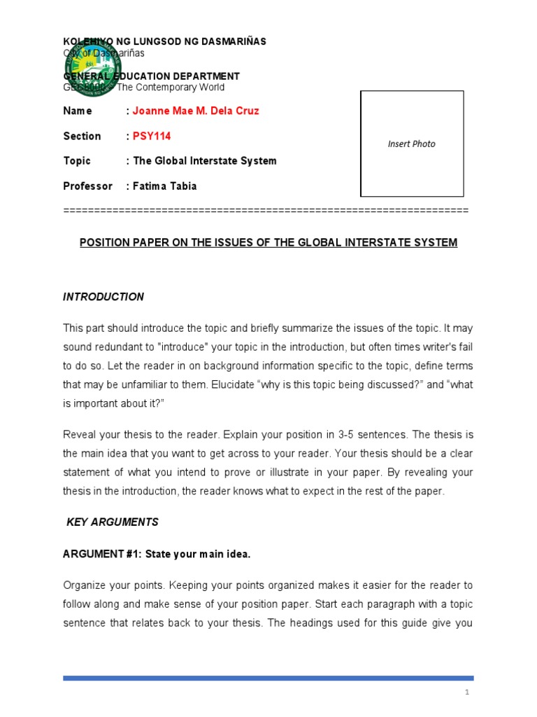GEC6000 Position Paper Template | Download Free PDF | Apa Style | Thesis