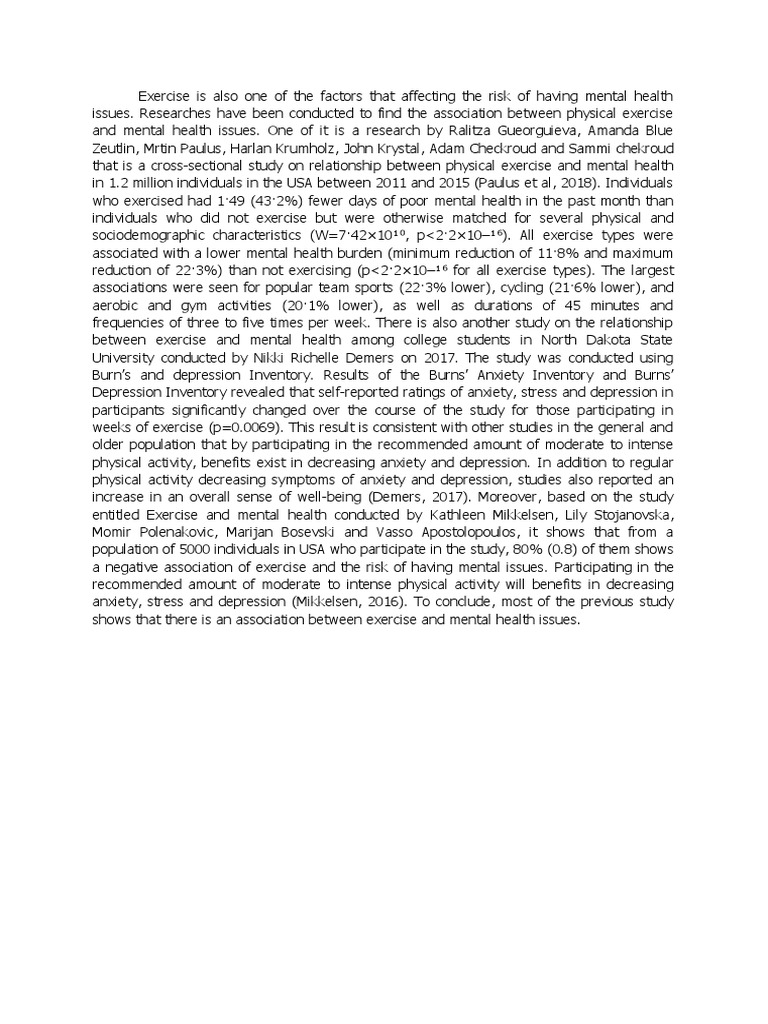 Exercise And Mental Health Pdf Mental Health Major Depressive