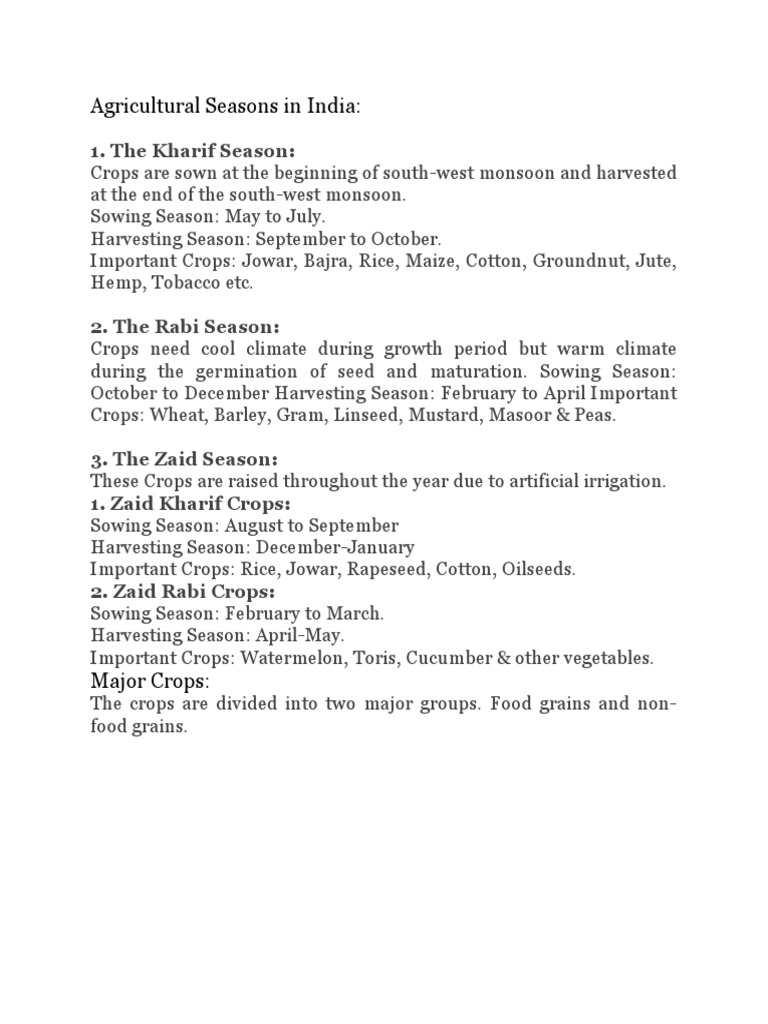 Agricultural Seasons in India PDF