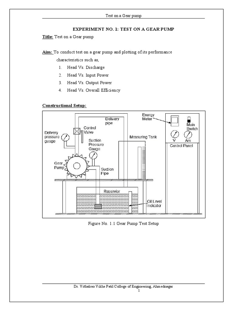 1test On A Gear Pump | PDF | Pump | Mechanical Engineering