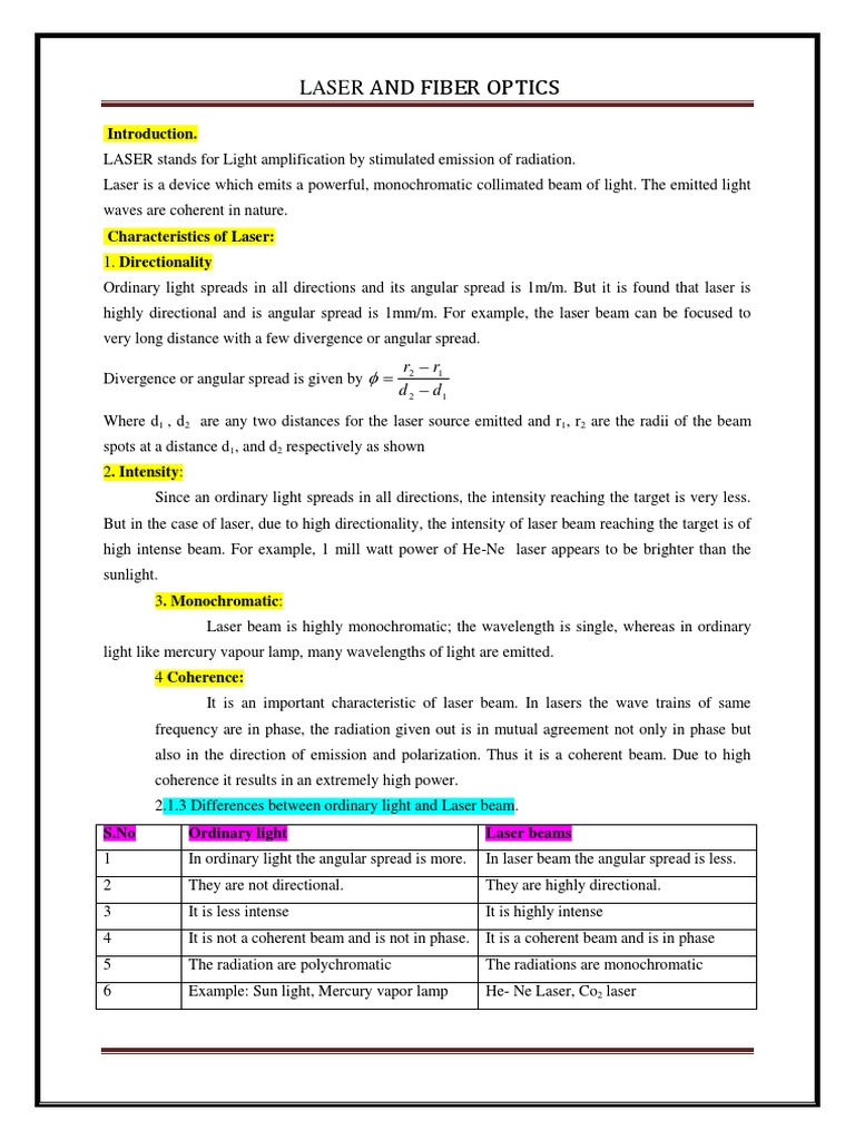 Laser & Fiber Optics | PDF | Optical Fiber | Laser