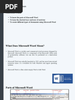 Parts of Microsoft Word and Shortcut Keys