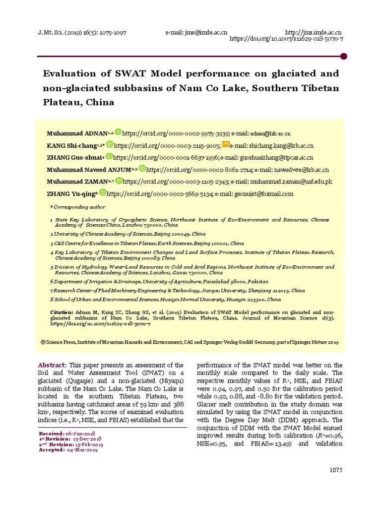 ADNAN-2019-Evaluation of SWAT Model Performance On Glaciated and | PDF ...