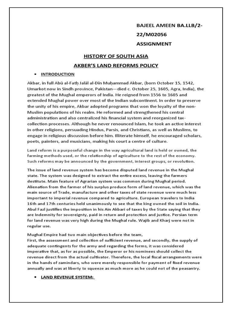 Akbar's Land Reforms and Revenue System | PDF | Mughal Empire