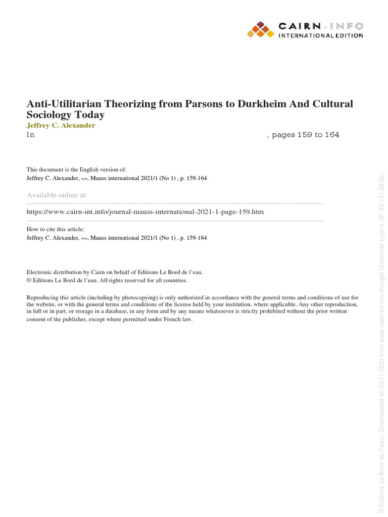 Sesión 1. Alexander (B) PDF Sociology Émile Durkheim