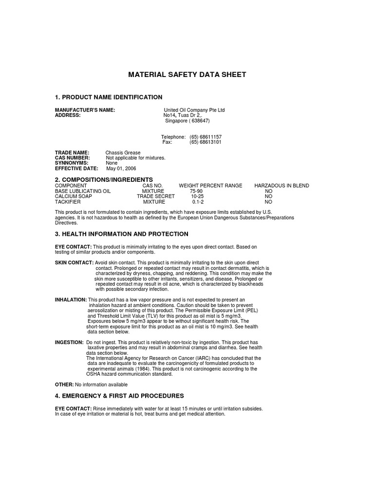 MsdsChassis Grease PDF Toxicity Firefighting