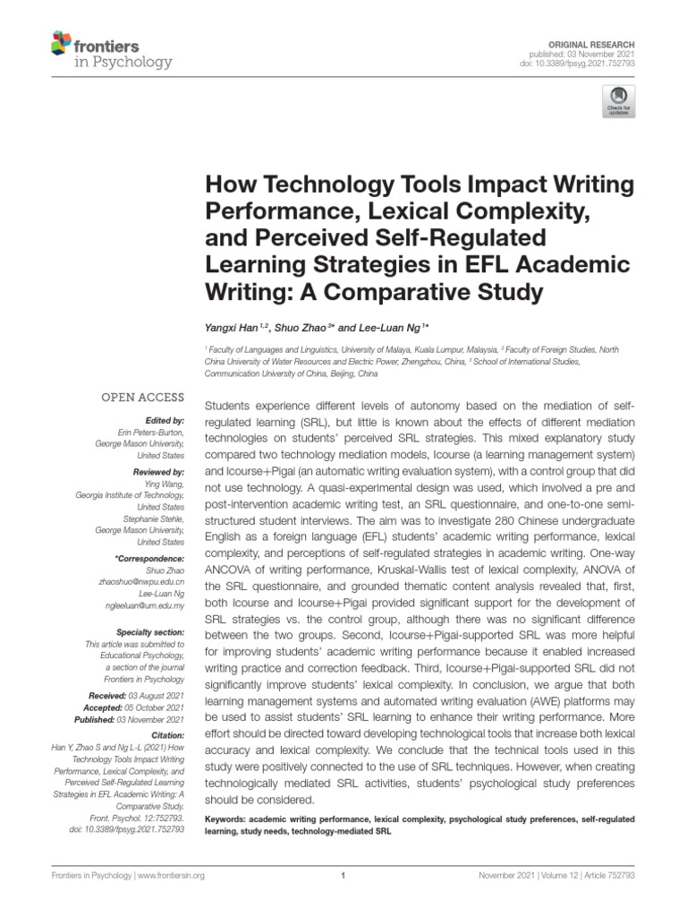 How Technology Tools Impact Writing Performance, Lexical Complexity ...