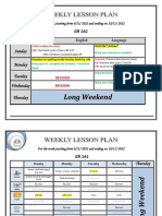 Weekly Plan For Grade 1A1