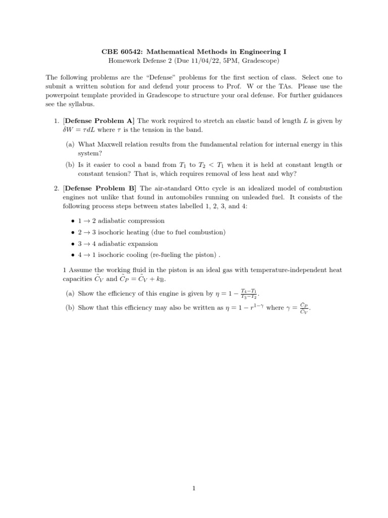 CBE 60542 Homework Defense Problems | PDF
