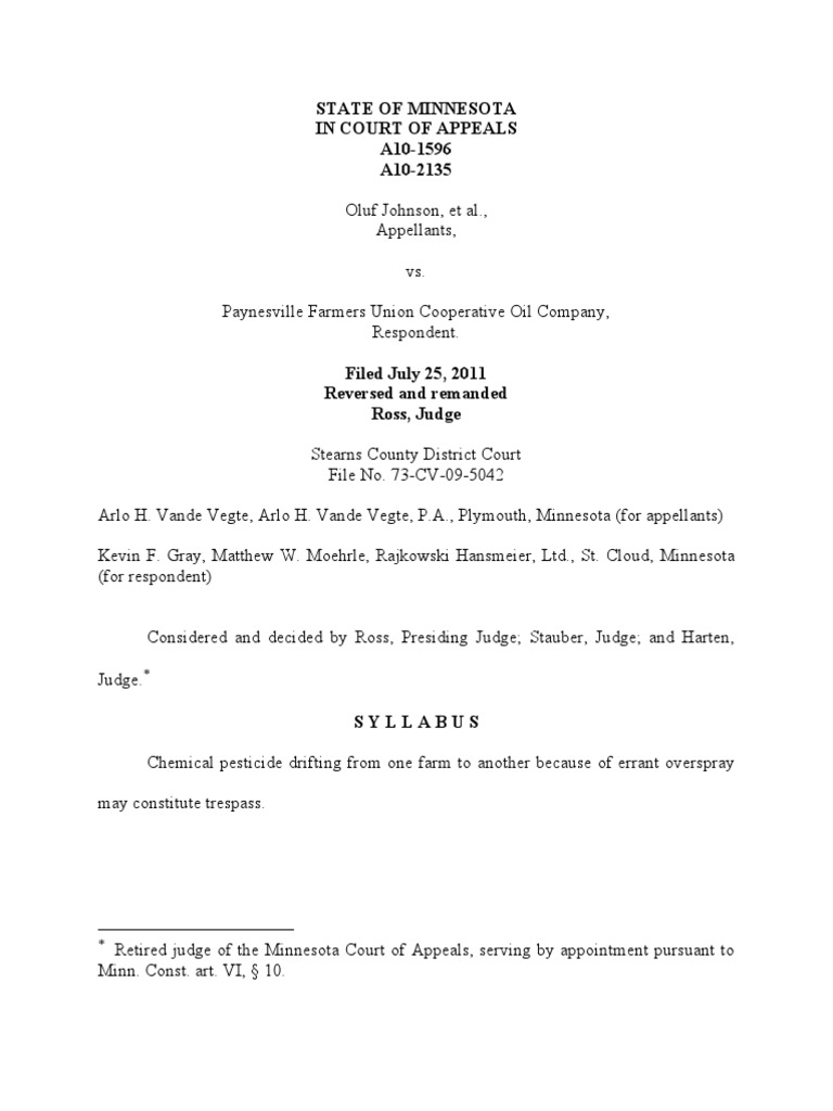 Johnson vs. Paynesville Farmers Union Cooperative Oil Company (Case No