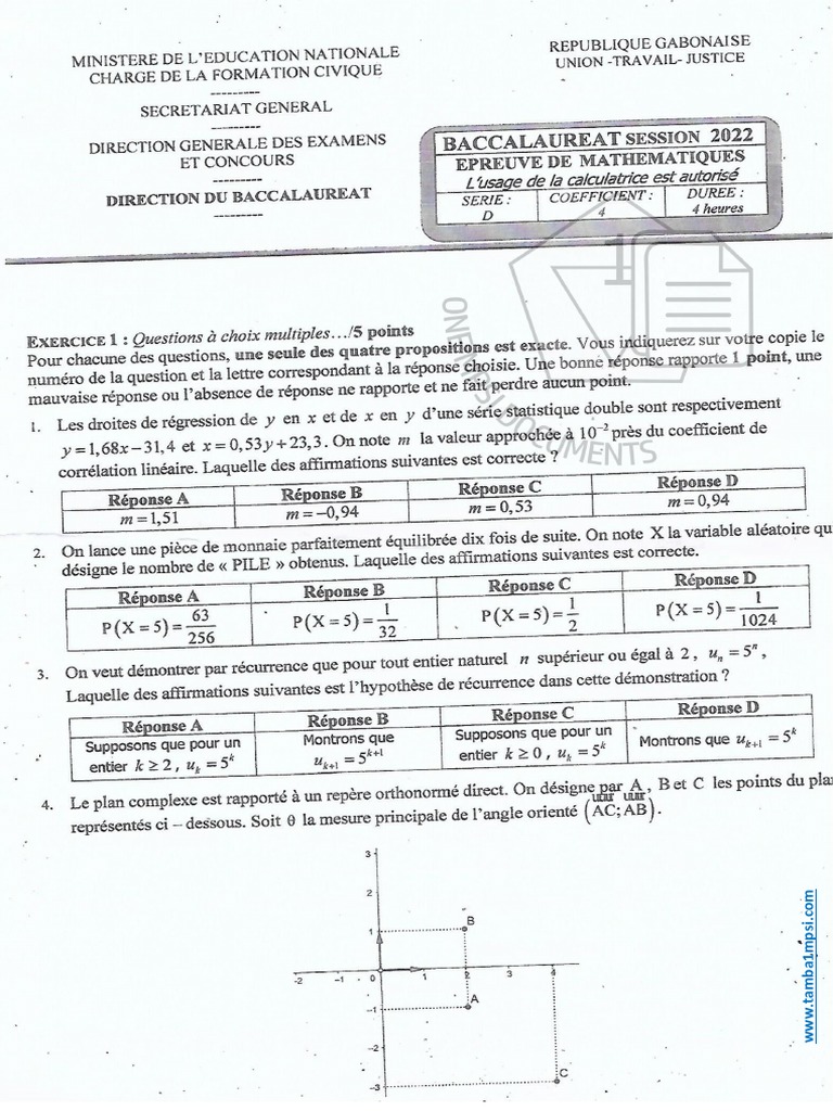 Bac 2022 Gabon Maths Serie D | PDF
