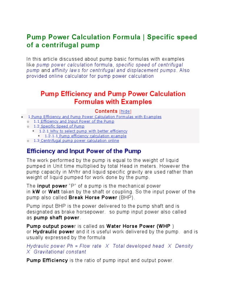 Pump Power Calculation PDF Pump Horsepower