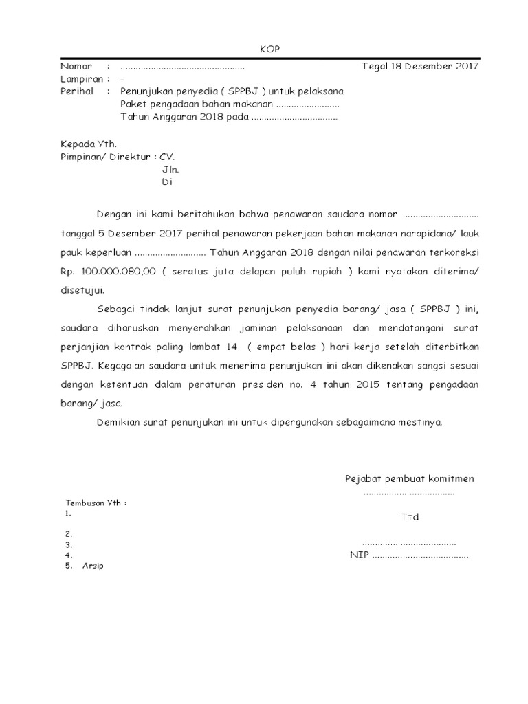 Penunjukan Penyedia SPPBJ 2018 | PDF