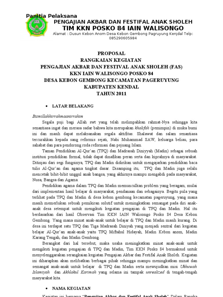 Proposal Pengajian Akbar Dan Festifal Anak Sholeh