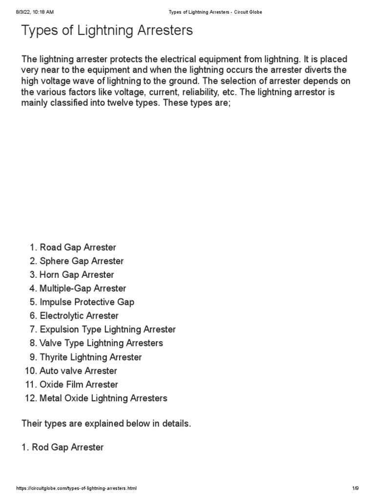 Types of Lightning Arresters Explained | PDF | Electric Arc | Capacitor