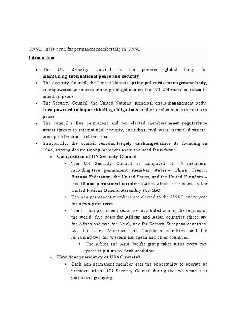 India's Bid for UNSC Permanent Seat | PDF | United Nations Security ...