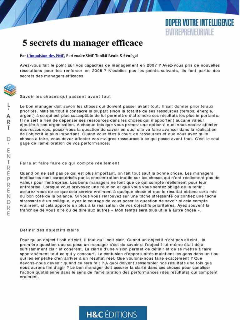 Secrets d'un management efficace | PDF