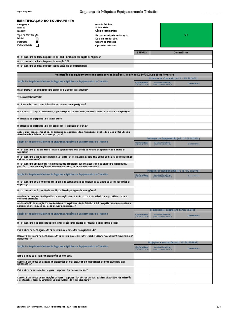 Verificação de Equipamentos DL 50/2005 | PDF